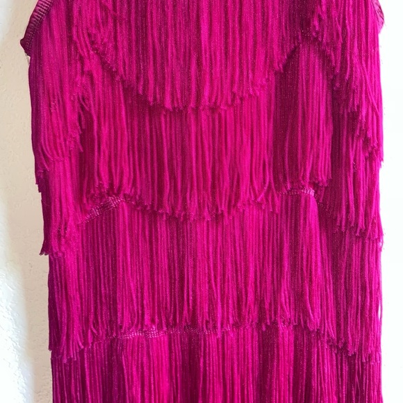 Cheryl Creations Fuchsia Pink Fringe Tiered Jeweled Zipper Flapper Mini Dress S - Picture 8 of 16